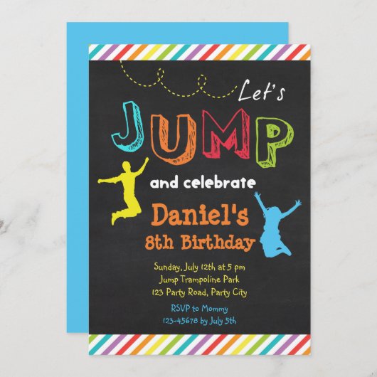 Jump Birthday Invitations (Chalkboard Rainbow) Einladung (Vorne/Hinten)