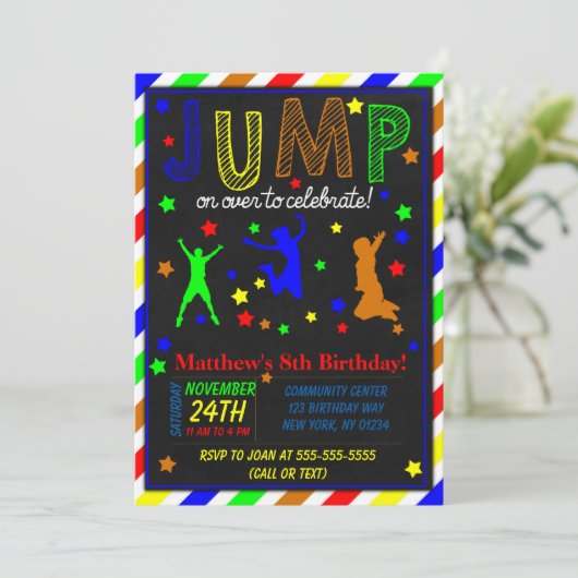 Jump Birthday Party Einladung für einen Jungen (Stehend Vorderseite)