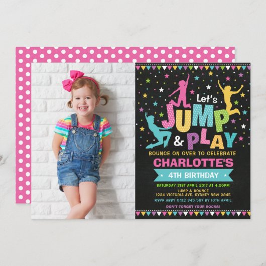 Jump Bounce House Trampoline Geburtstagsparty Einladung (Vorne/Hinten)
