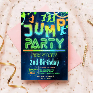 Jump Bounce Neon Jumping Trampolin Geburtstagspart Einladung