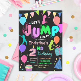 Jump Bounce Trampolin Party Geburtstag Einladung