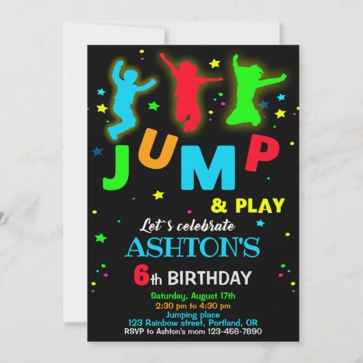 Jump Geburtstagseinladung Bounce Trampolin Park Einladung (Vorderseite)