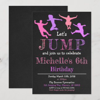 Jump Gymnastik Umdreh Chalkboard Girl Geburtstag Einladung