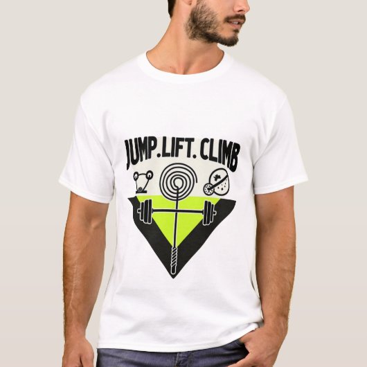 Jump Lift Climb | Minimalist Neon Cross-Training T-Shirt (Vorderseite)