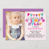 Jump & Play Balloons Foto Invitation (Pink) Einladung (Vorne/Hinten)