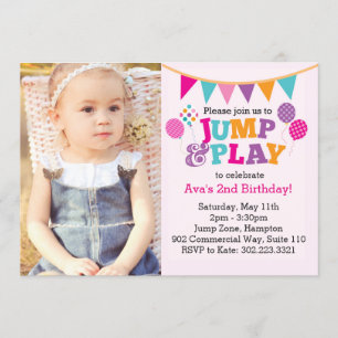 Jump & Play Balloons Foto Invitation (Pink) Einladung