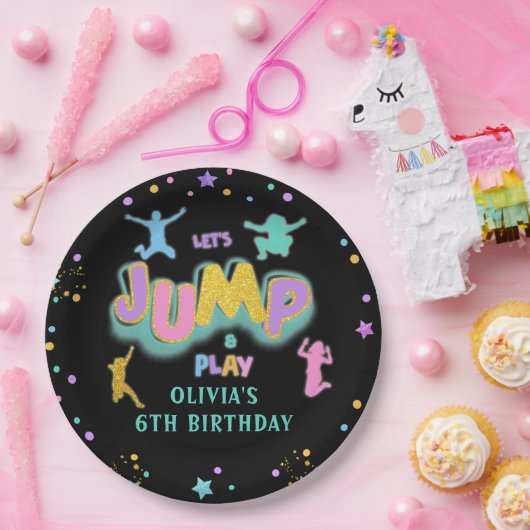 Jump Play Birthday Jump Trampolin Paper Plate Pappteller (Party)