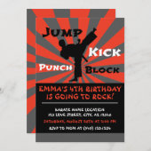 Jump Punch Kick Block Karate Party Geburtstag Einladung (Vorne/Hinten)