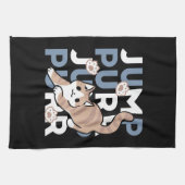 Jump Purr Jump: Spielerisches Cat Design mit Spaß  Geschirrtuch (Horizontal)