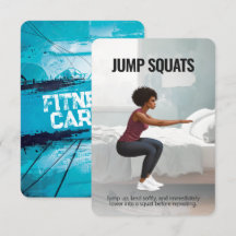 Jump Squats Fitness Card mit blauem Hintergrund
