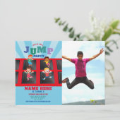 Jump Trampolin Birthday Blue Boys Foto Einladung (Stehend Vorderseite)