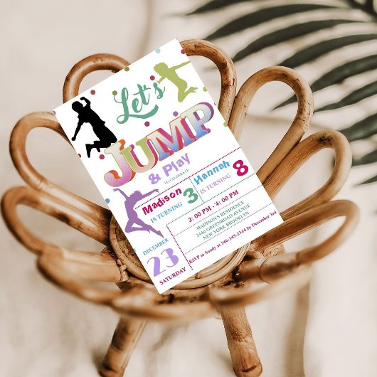Jump Trampolin farbenfrohe Doppel-Geburtstagsparty Einladung