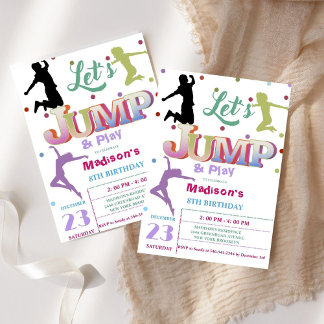 Jump Trampolin Farbige Mädchen Geburtstagsparty Einladung
