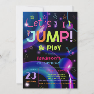 Jump Trampolin Farbige Mädchen Geburtstagsparty Einladung
