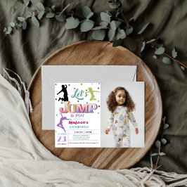 Jump Trampolin Farbiges Foto Geburtstagsparty Einladung