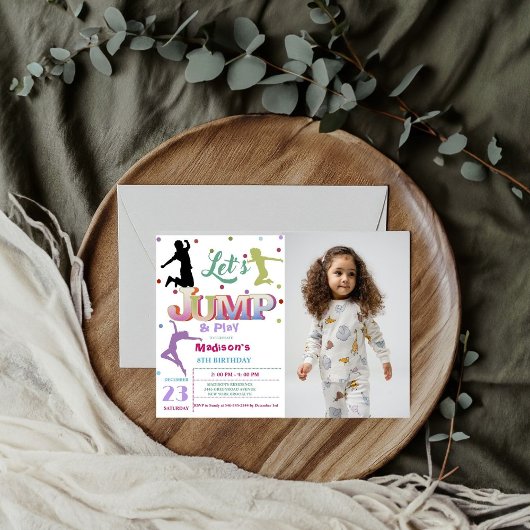 Jump Trampolin Farbiges Foto Geburtstagsparty Einladung