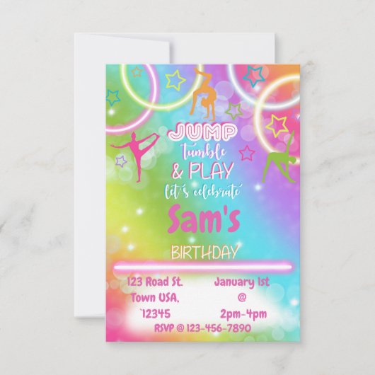 Jump, Tumble, and Play Birthday! RSVP Karte (Vorderseite)