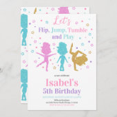 Jump Tumble Gymnastik Geburtstag Einladung (Vorne/Hinten)