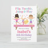 Jump Tumble Gymnastik Geburtstag Einladung (Stehend Vorderseite)