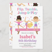 Jump Tumble Gymnastik Geburtstag Einladung (Vorne/Hinten)