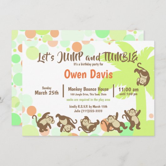 Jump Tumble Monkey Jungle Geburtstag Einladung (Vorne/Hinten)