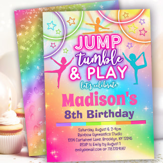 Jump Tumble & Play Rainbow Gymnastics Geburtstag Einladung