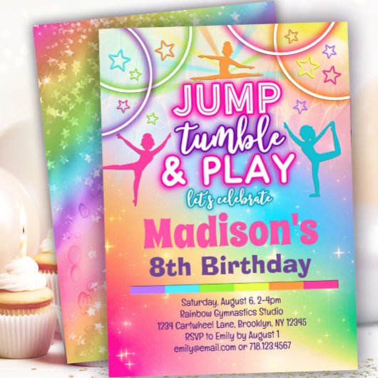 Jump Tumble & Play Rainbow Gymnastics Geburtstag Einladung