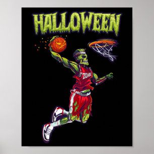 Jump Zombie Basketball Dunk Player Halloween Pumpk Poster