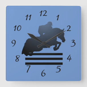 Jumper Clearing an Hindernis. Quadratische Wanduhr