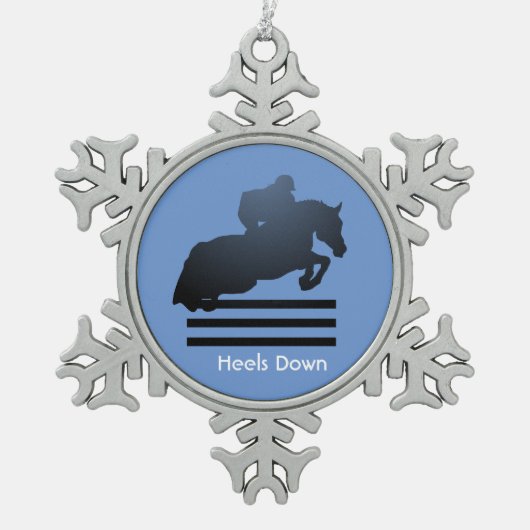 Jumper Clearing an Hindernis. Schneeflocken Zinn-Ornament (Vorderseite)