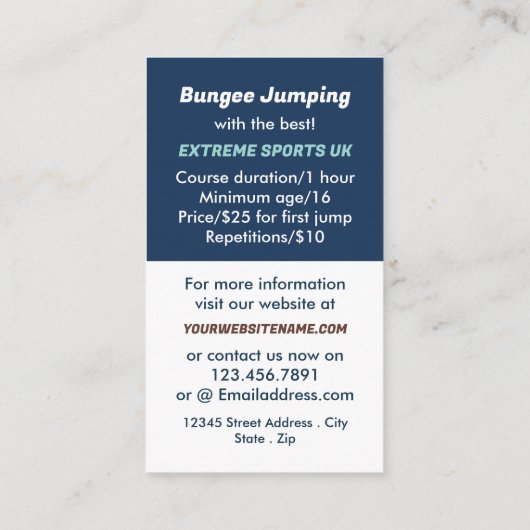 Jumper Design - Bungee Jumping Instructor Visitenkarte (Rückseite)