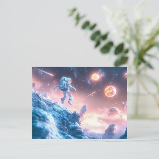 Jumping Astronaut Postkarte (Stehend Vorderseite)