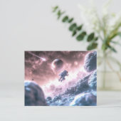 Jumping Astronaut Postkarte (Stehend Vorderseite)