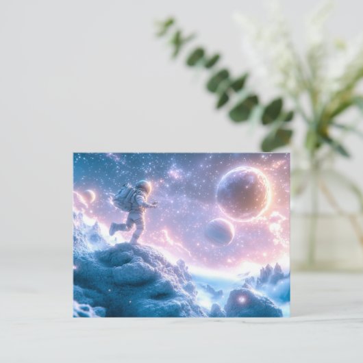 Jumping Astronaut Postkarte (Stehend Vorderseite)