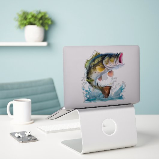 Jumping Bass Gone Fishing Aufkleber (Laptop auf Schreibtisch)