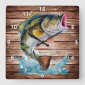 Jumping Bass Gone Fishing Quadratische Wanduhr (Vorderseite)