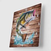 Jumping Bass Gone Fishing Quadratische Wanduhr (Winkel)