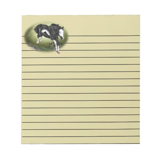 Jumping Black and White Overo Paint Horse Notizblock (Vorderseite)