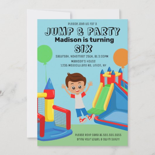 Jumping Bouncing Party Bounce House Boys Geburtsta Einladung (Vorderseite)