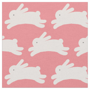 Jumping Bunny Pattern Pink Stoff