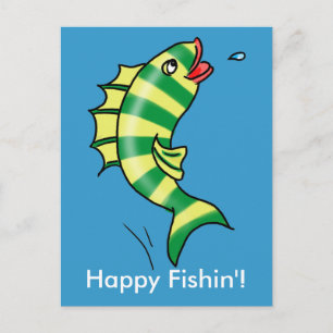 Jumping Cartoon Fish Postcard Postkarte