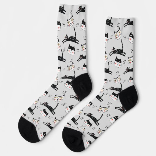 Jumping Cartoon Katzen und Gesichter Socken (Linkes Detail)