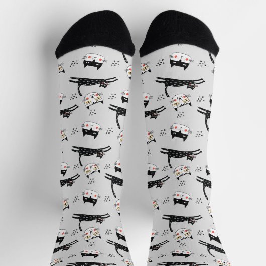 Jumping Cartoon Katzen und Gesichter Socken (Oben)