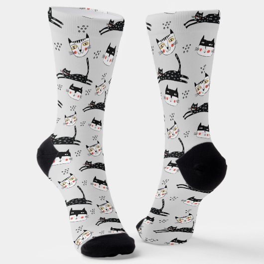 Jumping Cartoon Katzen und Gesichter Socken (Gewinkelt)