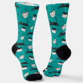 Jumping Cats and Faces auf Aquamarinen Socken (Gewinkelt)