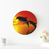 Jumping Delphine Sunset Wall Clock Große Wanduhr (Zuhause)