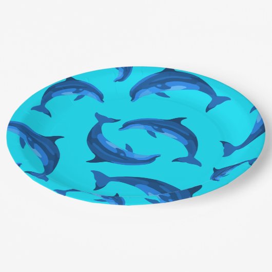 Jumping Delphine Tropical Summer Party Teller (Schrägansicht)