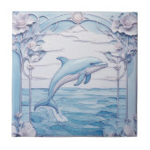 Jumping Dolphin Art Nouveau Imitats Relief Light B Fliese (Vorderseite)
