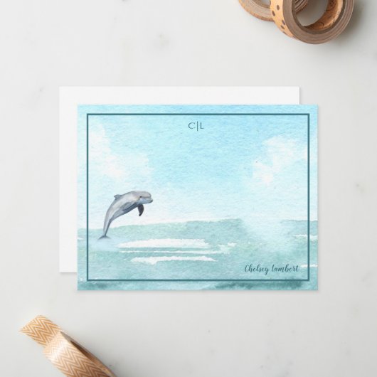 Jumping Dolphin Custom Personalisiert Monogram Mitteilungskarte (Vorderseite/Rückseite Beispiel)
