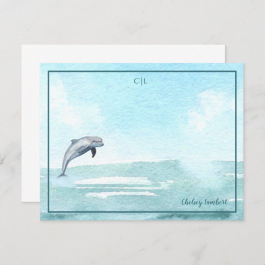 Jumping Dolphin Custom Personalisiert Monogram Mitteilungskarte (Vorne/Hinten)